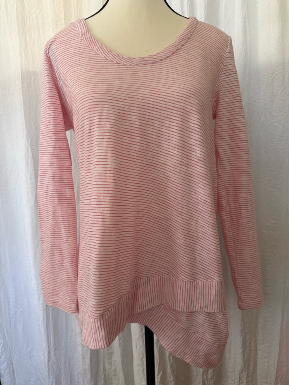 Soft Surroundings Pink Striped Long-Sleeve Scoop Neck Tee